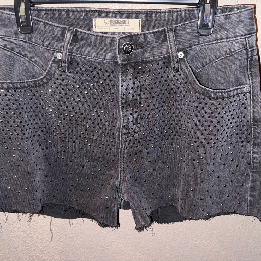 Rock & Roll Cowgirl Studded Black Denim Shorts